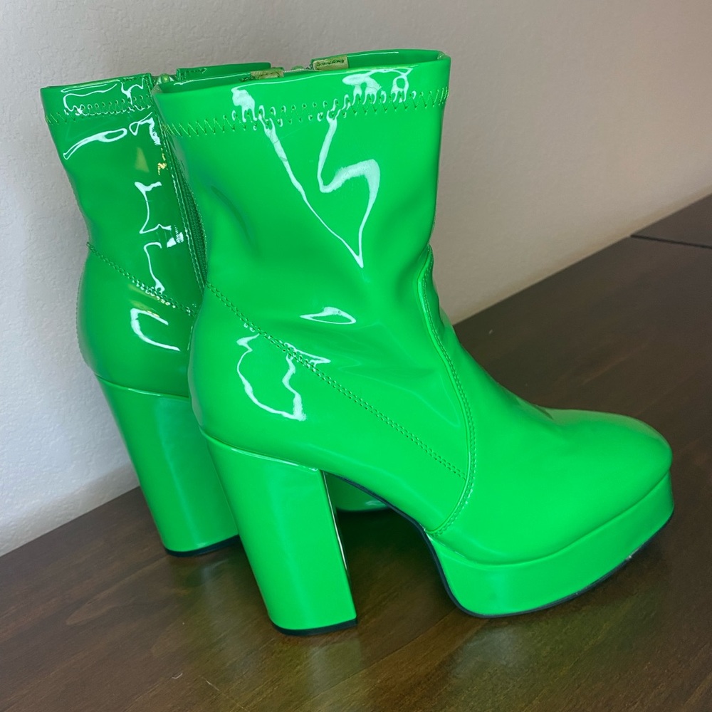 Dolls Kill Current Mood WOMENS PLATFORM SHOES SIZE 9, NEON GREEN CHUNKY HEELS - Picture 6 of 10